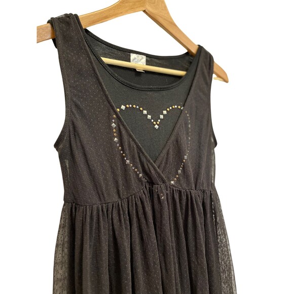 D-Signed Disney Black Mesh Metallic Heart Sleeveless Stretch Children's Dress XL - Picture 3 of 14